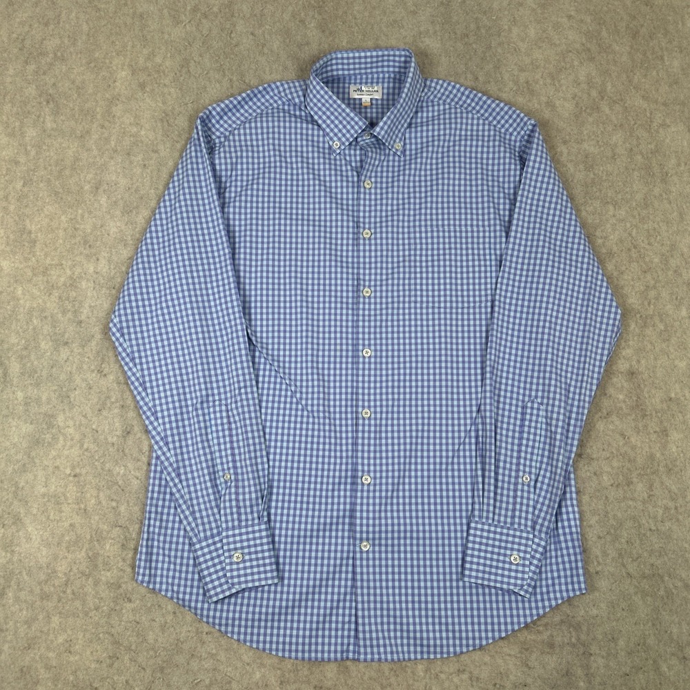Peter Millar Large Summer Comfort Performance Button Up Shirt Blue Pink